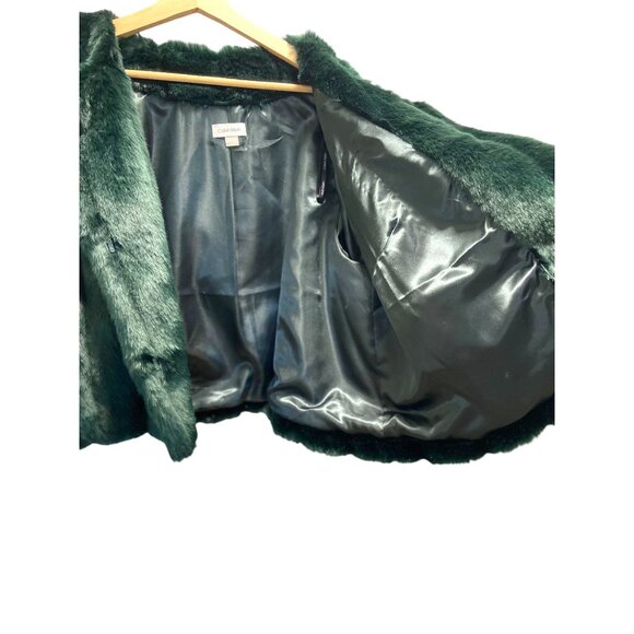 Calvin Klein Faux Fur Cropped Jacket Green Size 1X Glam Maximalist Mobwife Cute - Picture 13 of 16